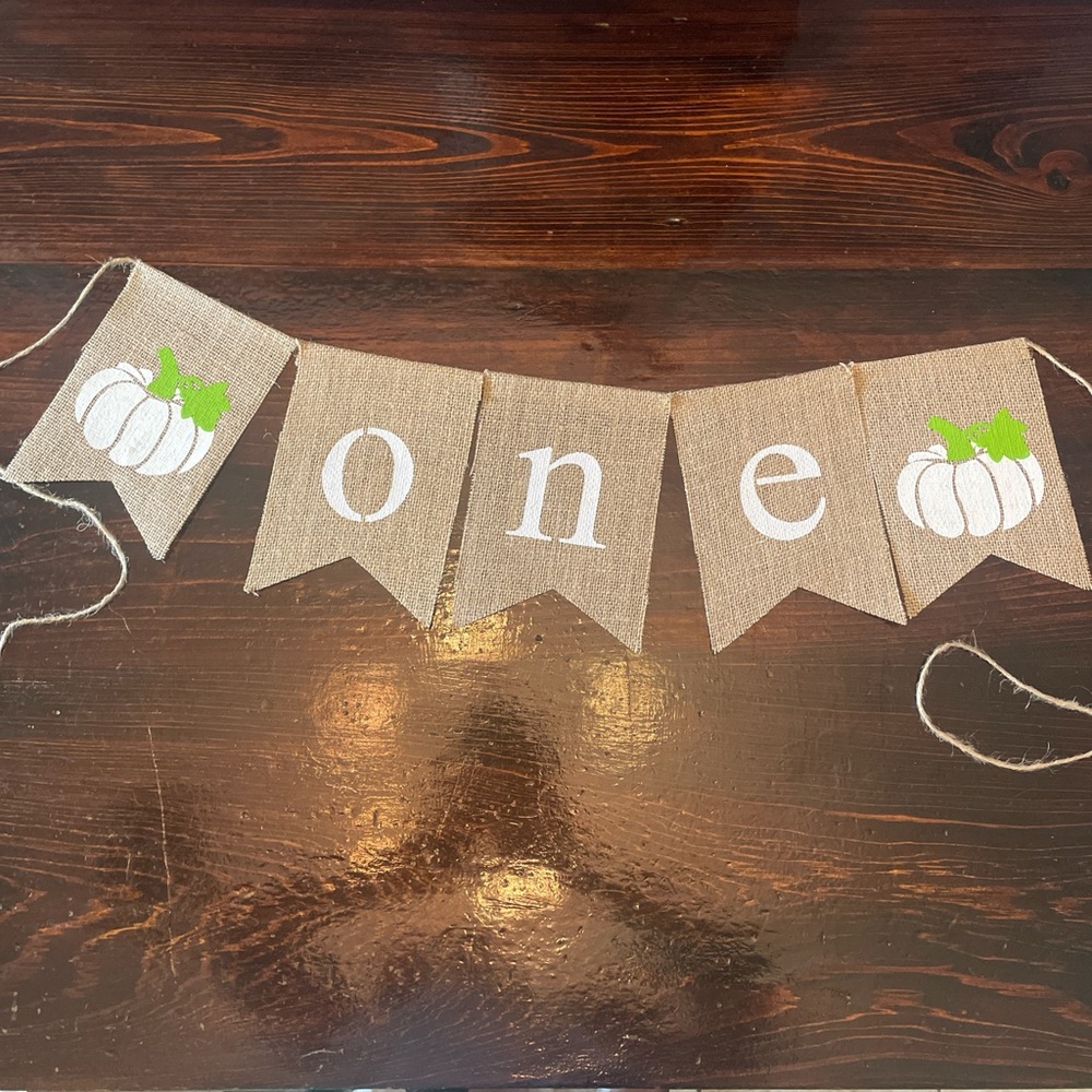 Brown and White Burlap Party Banner Decoration or for photo shoot